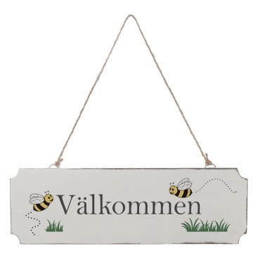 Vit Träskylt Välkommen - Bi