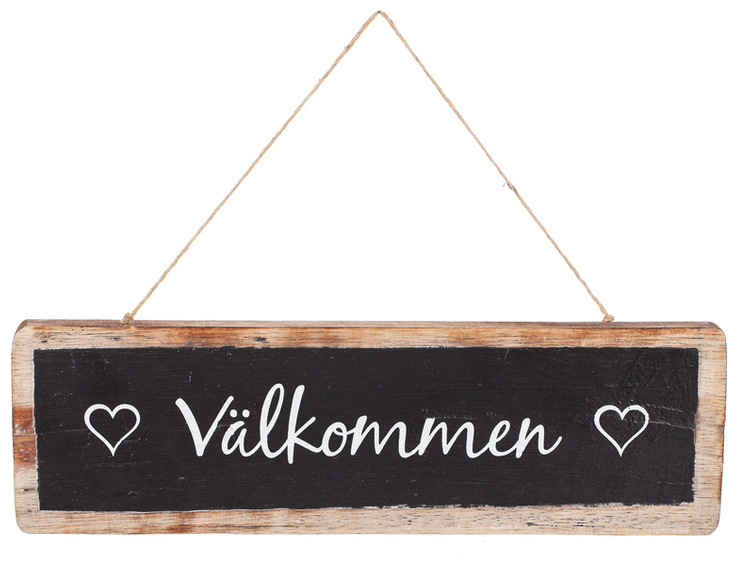 Träskylt Välkommen Svart 30 x 10 cm